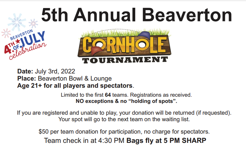 5th Annual Beaverton Corn Hole Tournament.